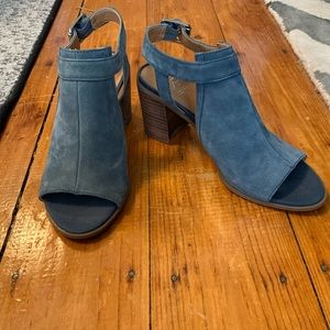 Franco Sarto Blue Suede Open Toe High Heel